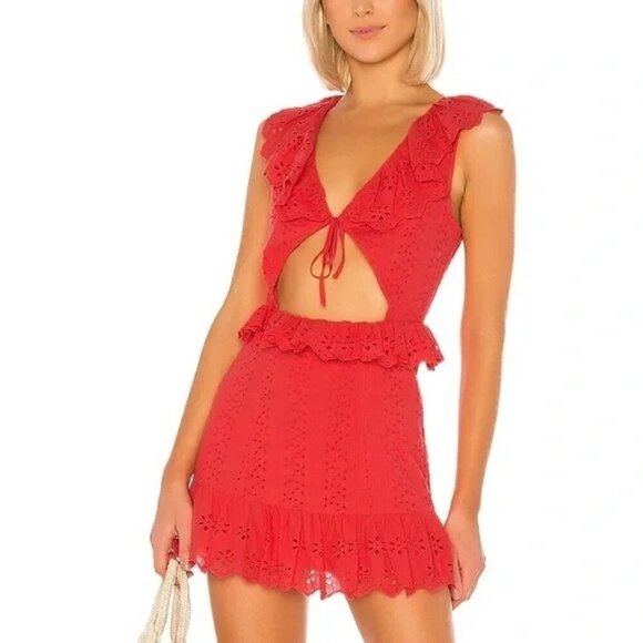Tularosa Cutout Tanya Mini Dress Red Berry Color Eyelet Women's Size XS - Picture 1 of 12